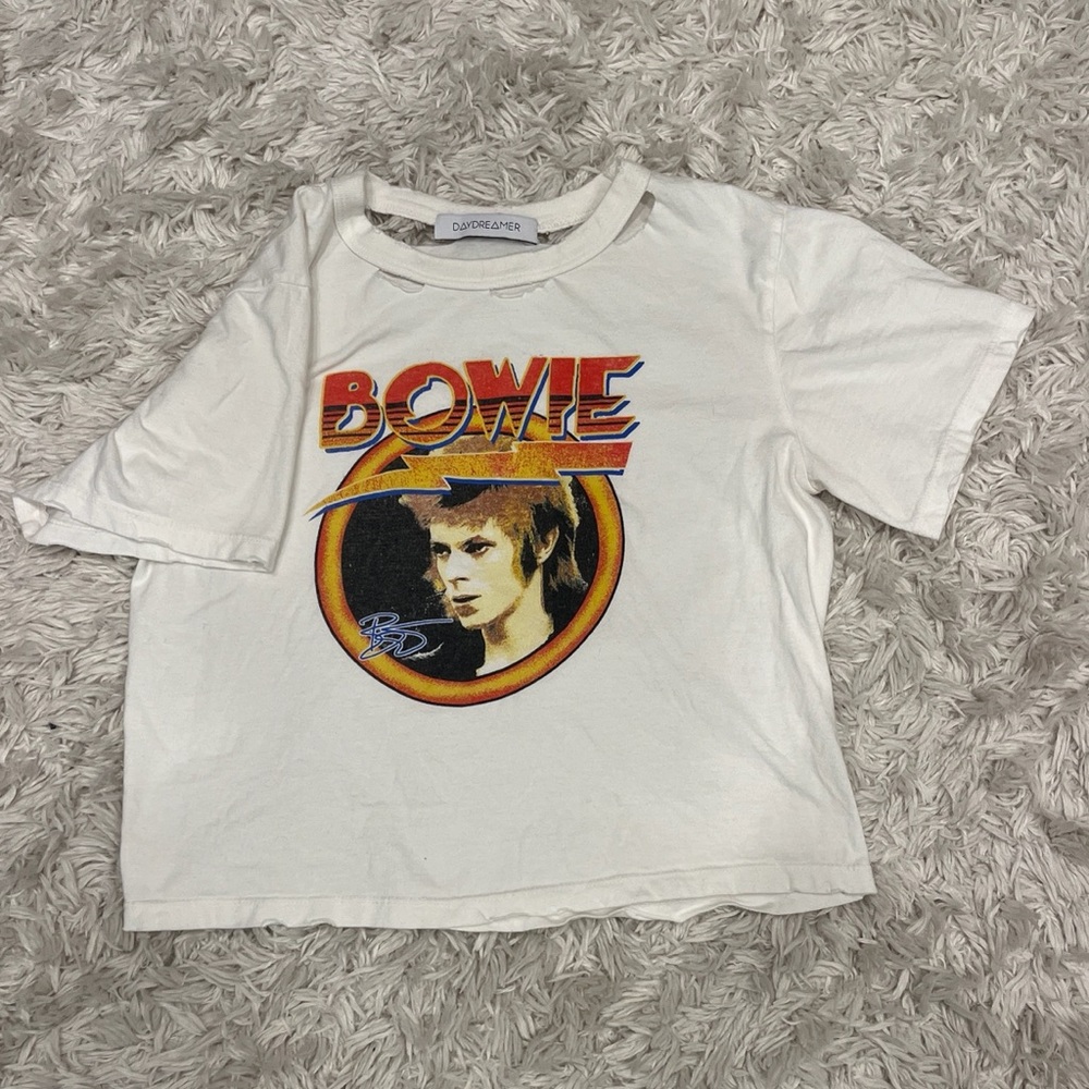 Daydreamer White Bowie Graphic Crop Top